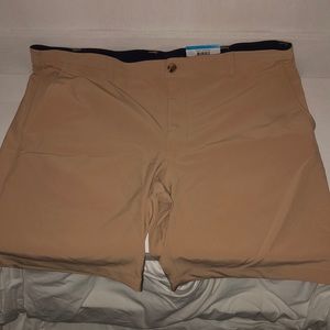 Tan club room,Eco-Short four-way stretch sits at waist.nine in inseam size 36
